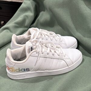 Adidas White Sneakers with Multicolor Logo